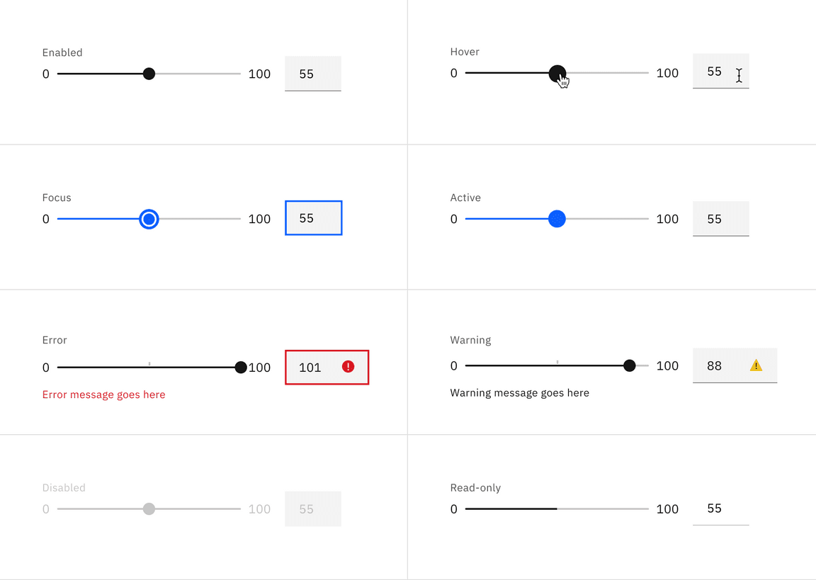 Slider interactive states